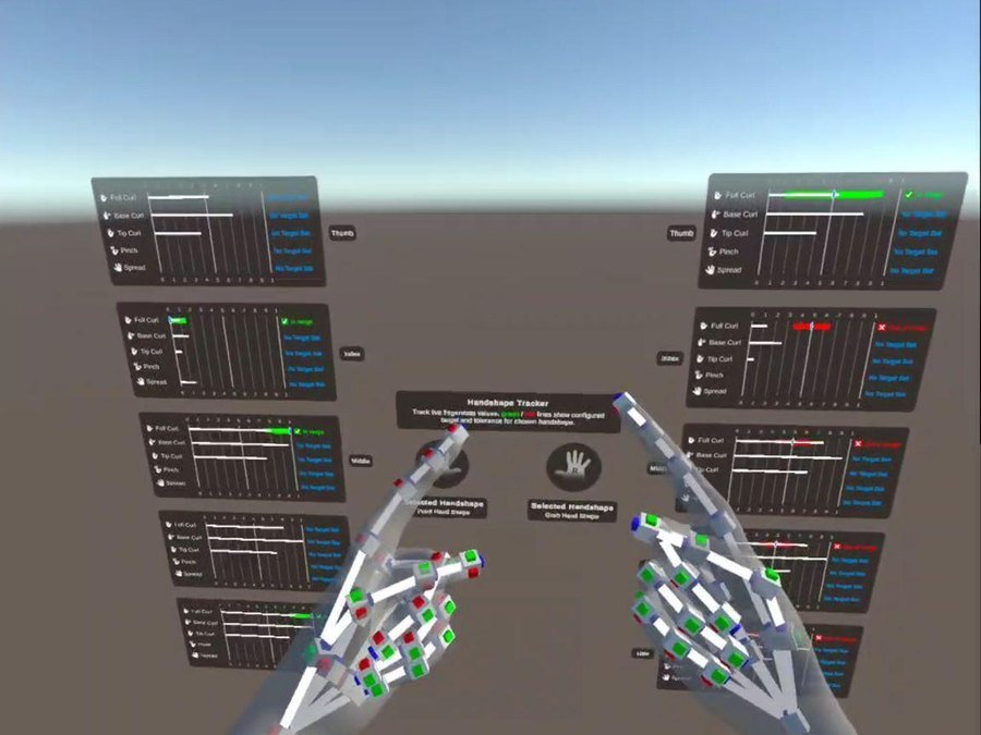 Hands rendered as tracked skeletons with joint markers in the SignComm tracking view